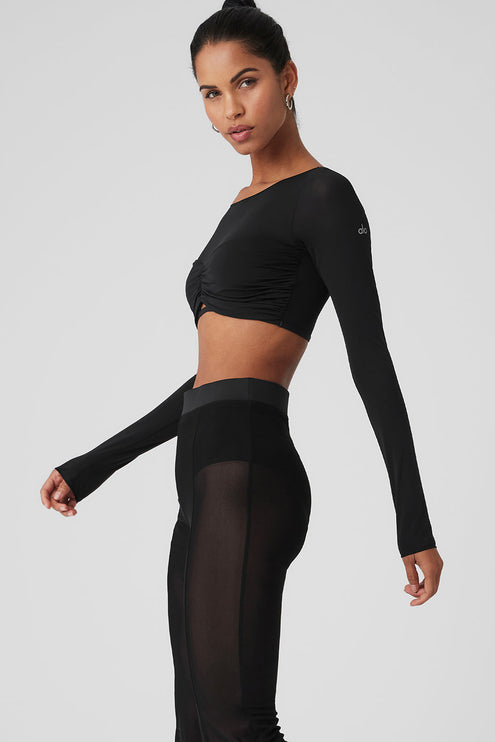 alo Women's Mesh Sheer Illusion Cropped Long Sleeve - Black