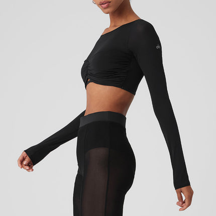 alo Women's Mesh Sheer Illusion Cropped Long Sleeve - Black