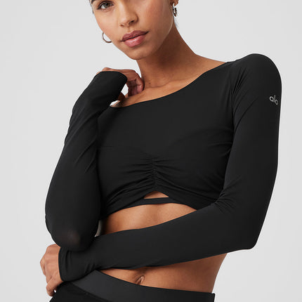 alo Women's Mesh Sheer Illusion Cropped Long Sleeve - Black