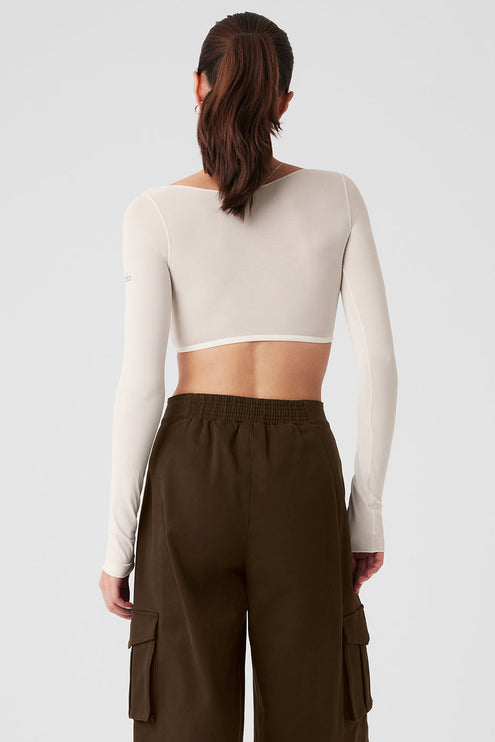 alo Women's Mesh Sheer Illusion Cropped Long Sleeve - Ivory