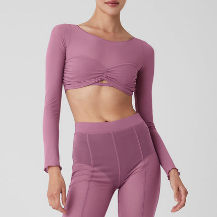 alo Women's Mesh Sheer Illusion Cropped Long Sleeve - Soft Mulberry