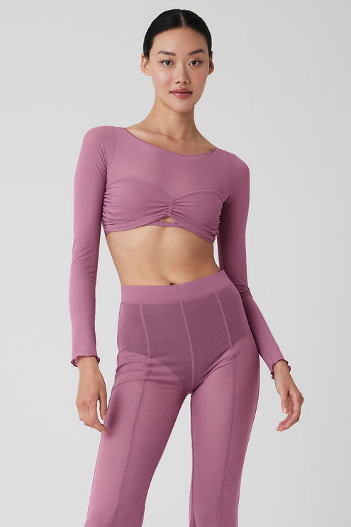 alo Women's Mesh Sheer Illusion Cropped Long Sleeve - Soft Mulberry