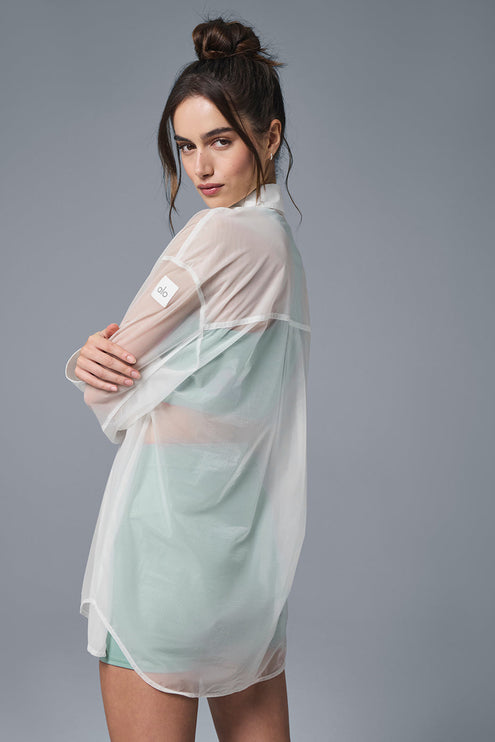 alo Women's Sheer Effusion Button Down Long Sleeve - White