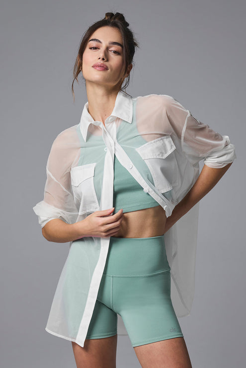 alo Women's Sheer Effusion Button Down Long Sleeve - White