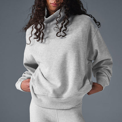 alo Women's Hazy Mock Neck Pullover - Athletic Heather Grey
