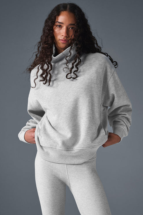 alo Women's Hazy Mock Neck Pullover - Athletic Heather Grey