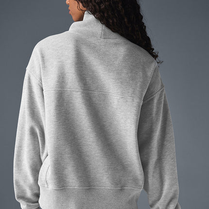 alo Women's Hazy Mock Neck Pullover - Athletic Heather Grey