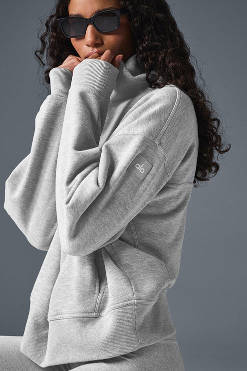 alo Women's Hazy Mock Neck Pullover - Athletic Heather Grey