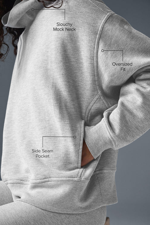 alo Women's Hazy Mock Neck Pullover - Athletic Heather Grey