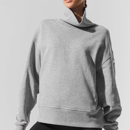 alo Women's Hazy Mock Neck Pullover - Dark Athletic Heather Grey