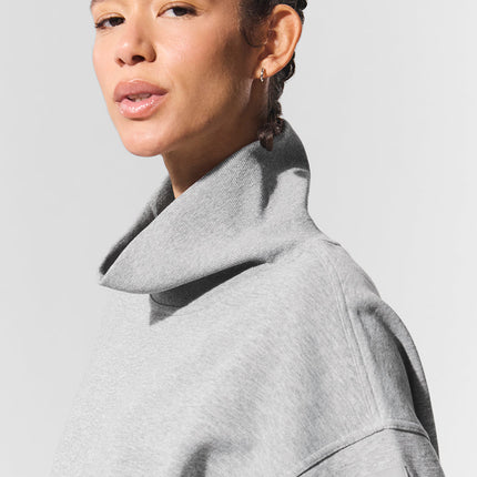 alo Women's Hazy Mock Neck Pullover - Dark Athletic Heather Grey