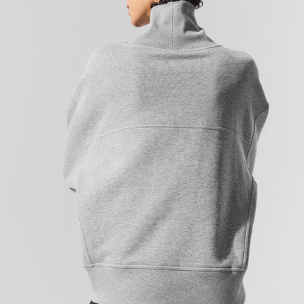 alo Women's Hazy Mock Neck Pullover - Dark Athletic Heather Grey