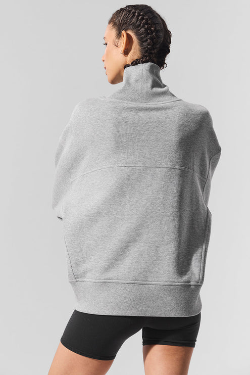alo Women's Hazy Mock Neck Pullover - Dark Athletic Heather Grey