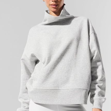 alo Women's Hazy Mock Neck Pullover - Light Athletic Heather Grey