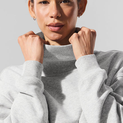 alo Women's Hazy Mock Neck Pullover - Light Athletic Heather Grey