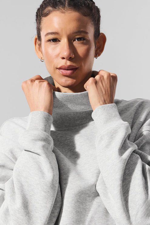 alo Women's Hazy Mock Neck Pullover - Light Athletic Heather Grey