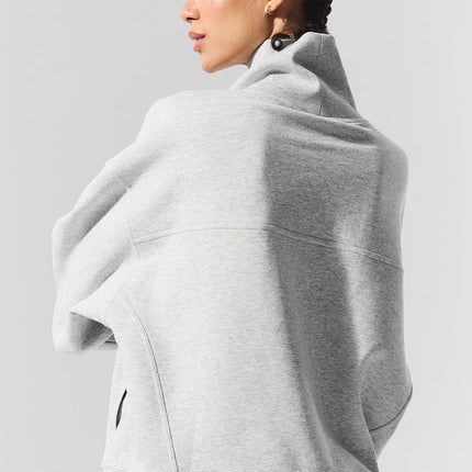 alo Women's Hazy Mock Neck Pullover - Light Athletic Heather Grey