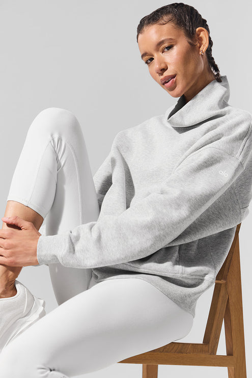 alo Women's Hazy Mock Neck Pullover - Light Athletic Heather Grey