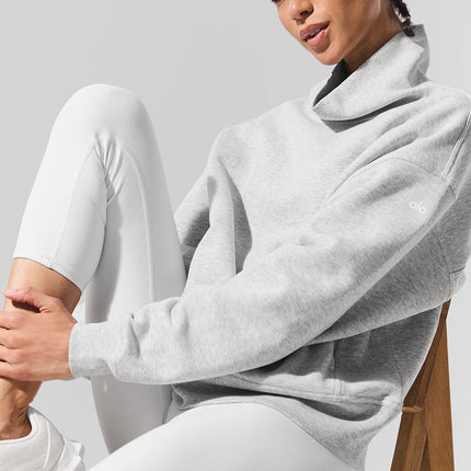 alo Women's Hazy Mock Neck Pullover - Light Athletic Heather Grey