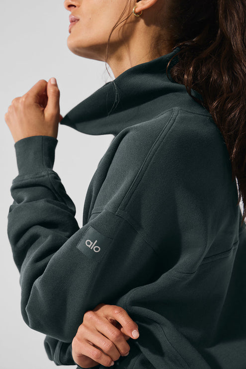 alo Women's Hazy Mock Neck Pullover - Charcoal Green