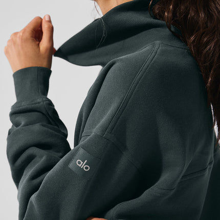 alo Women's Hazy Mock Neck Pullover - Charcoal Green