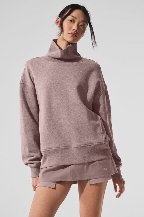alo Women's Hazy Mock Neck Pullover - Mushroom Heather