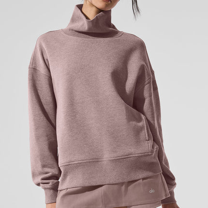 alo Women's Hazy Mock Neck Pullover - Mushroom Heather