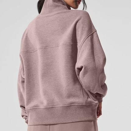 alo Women's Hazy Mock Neck Pullover - Mushroom Heather