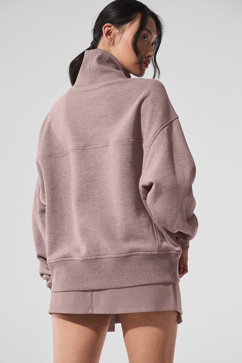 alo Women's Hazy Mock Neck Pullover - Mushroom Heather