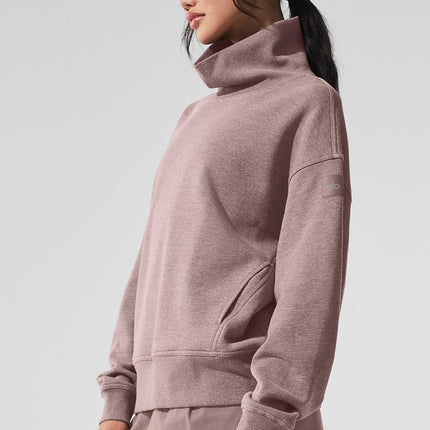 alo Women's Hazy Mock Neck Pullover - Mushroom Heather