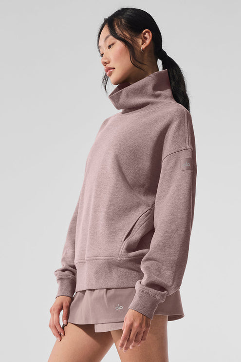 alo Women's Hazy Mock Neck Pullover - Mushroom Heather