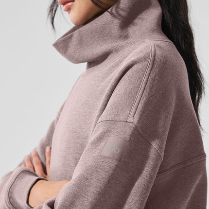 alo Women's Hazy Mock Neck Pullover - Mushroom Heather