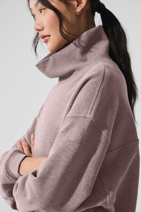 alo Women's Hazy Mock Neck Pullover - Mushroom Heather