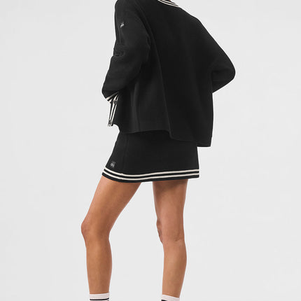 alo Women's Tennis Club Sweater Knit Cardigan - Black/Ivory