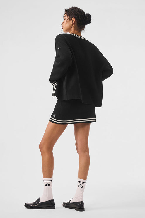 alo Women's Tennis Club Sweater Knit Cardigan - Black/Ivory