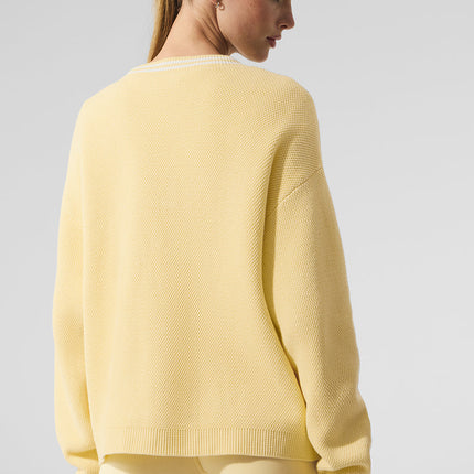 alo Women's Tennis Club Sweater Knit Cardigan - Warm Butter/White