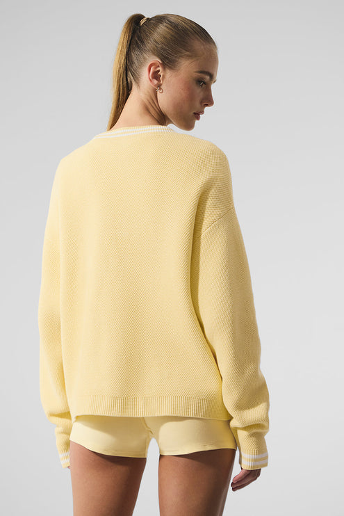 alo Women's Tennis Club Sweater Knit Cardigan - Warm Butter/White