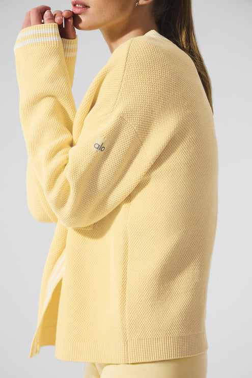 alo Women's Tennis Club Sweater Knit Cardigan - Warm Butter/White