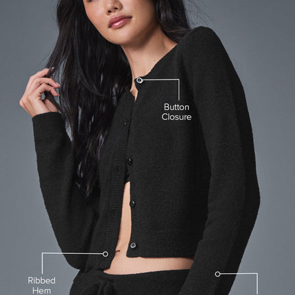alo Women's Snuggle Up Sweater Cropped Cardigan - Black
