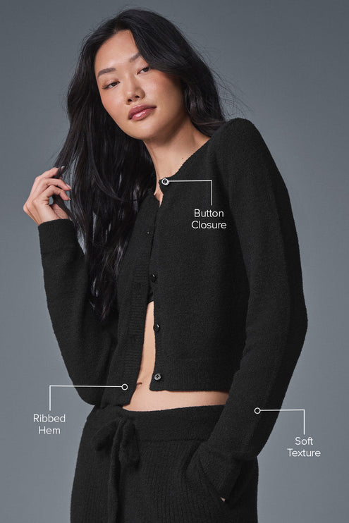 alo Women's Snuggle Up Sweater Cropped Cardigan - Black