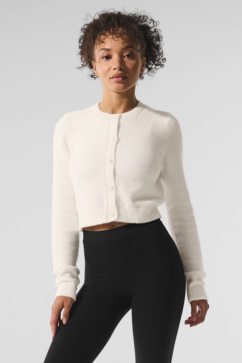 alo Women's Snuggle Up Sweater Cropped Cardigan - Ivory