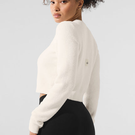 alo Women's Snuggle Up Sweater Cropped Cardigan - Ivory