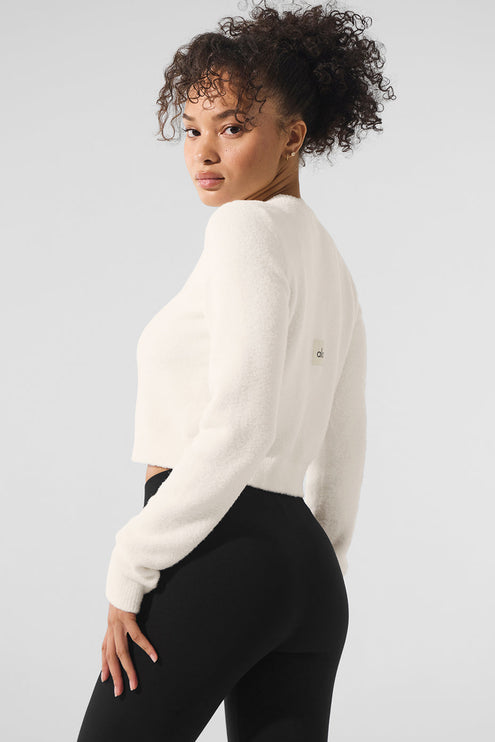 alo Women's Snuggle Up Sweater Cropped Cardigan - Ivory