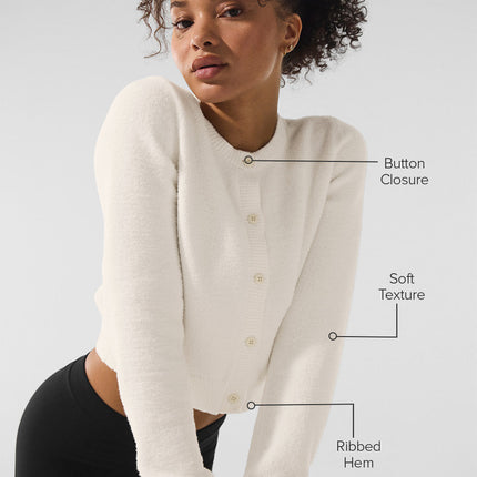 alo Women's Snuggle Up Sweater Cropped Cardigan - Ivory