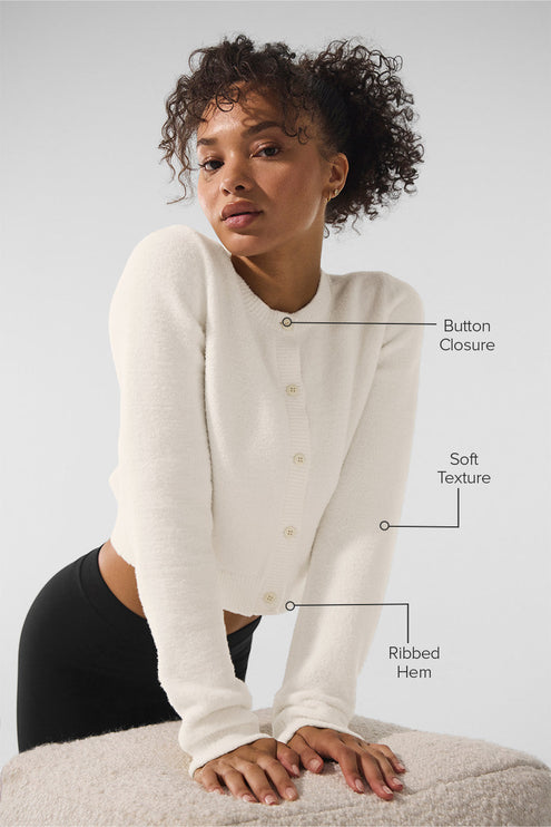 alo Women's Snuggle Up Sweater Cropped Cardigan - Ivory