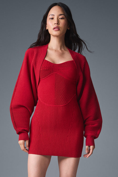 alo Women's Denim Knit Shawl - Bold Red/Dark Bold Red