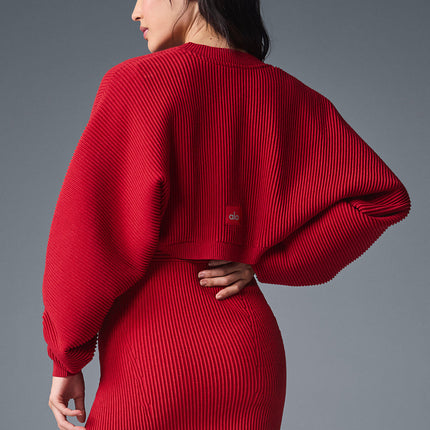 alo Women's Denim Knit Shawl - Bold Red/Dark Bold Red