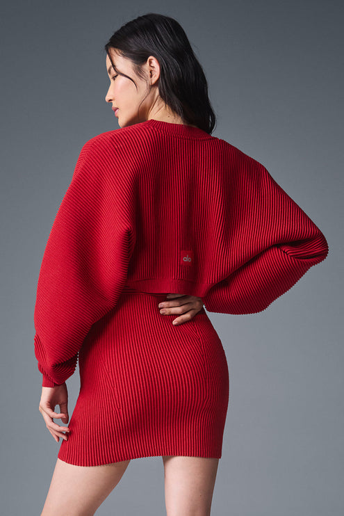 alo Women's Denim Knit Shawl - Bold Red/Dark Bold Red