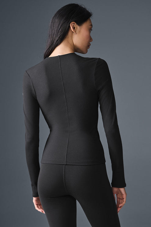 alo Women's Ribbed Mesmerize Long Sleeve - Black