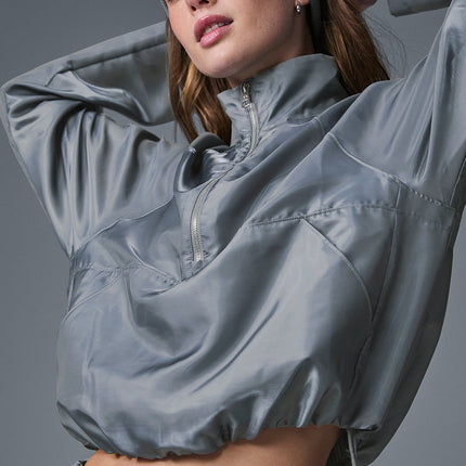 alo Women's Cropped Afterglow Pullover - Steel Grey
